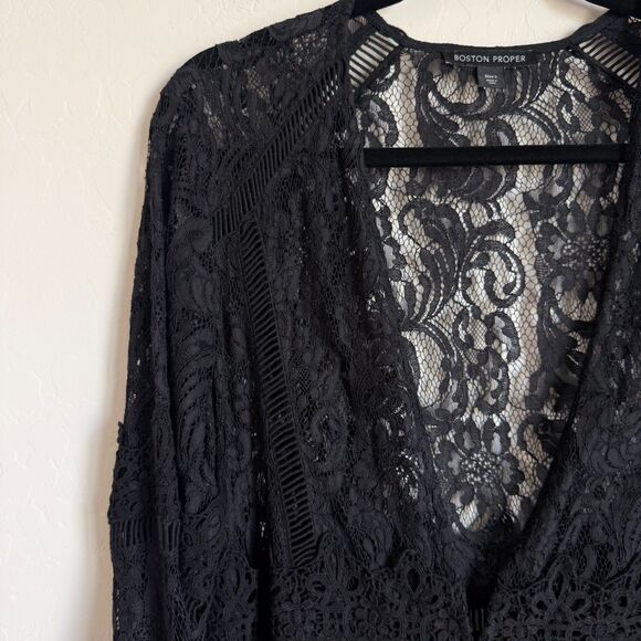 Boston Proper Black Lace Bell Sleeve Duster Cardigan Whimsy Goth Faerie Witchy - Picture 3 of 16